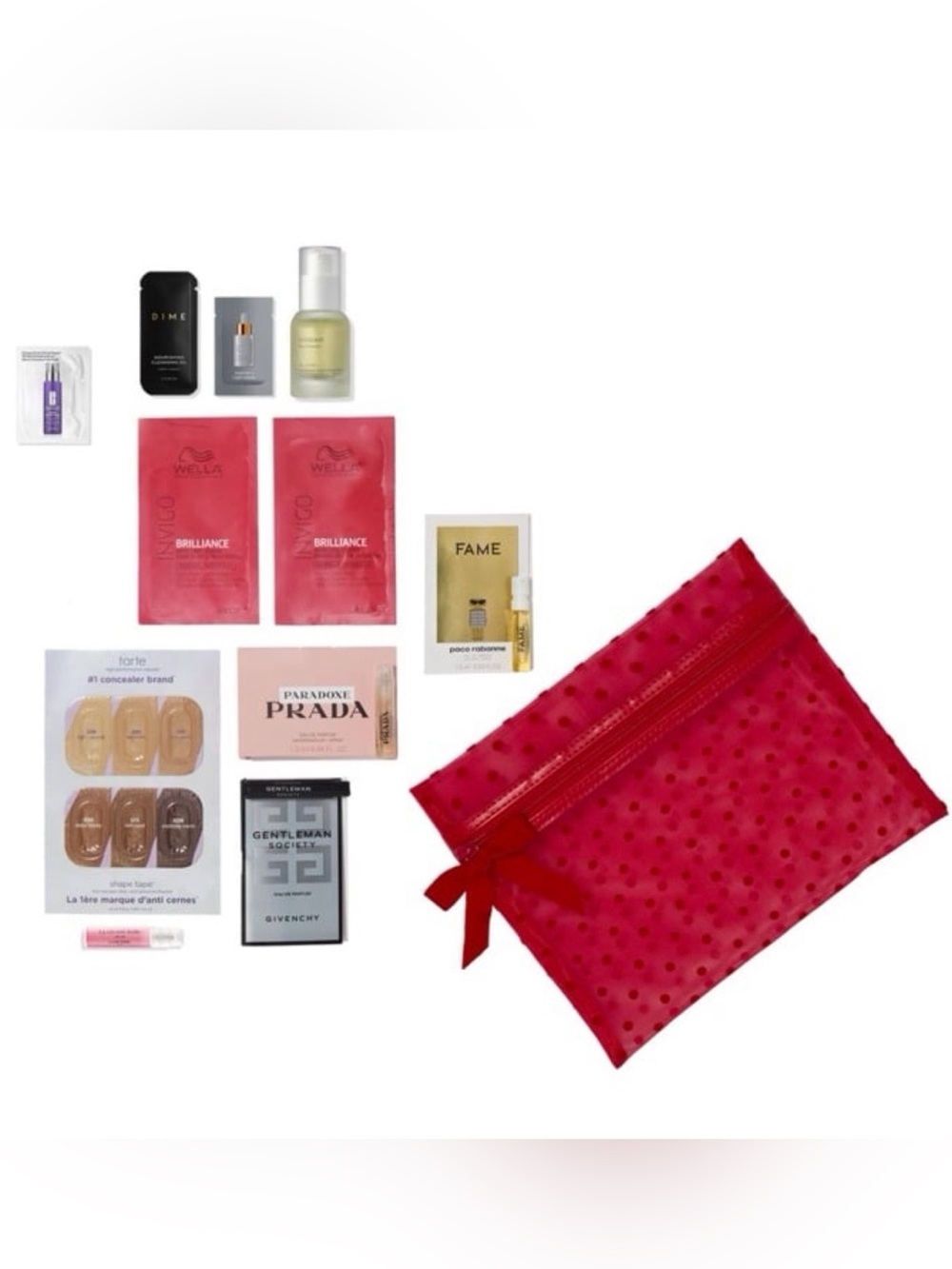 Assorted Women’s Skincare & Beauty Sample Set & Red Polka Dot Cosmetic Pouch NWT